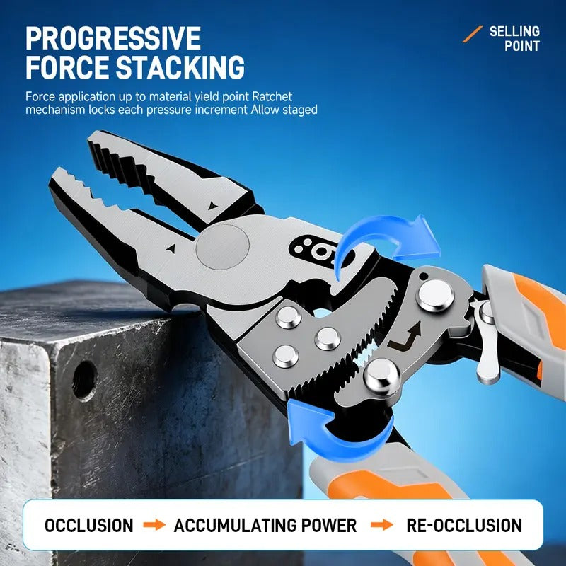 Self-Locking Ratchet Pliers, Random Red or Orange Handle