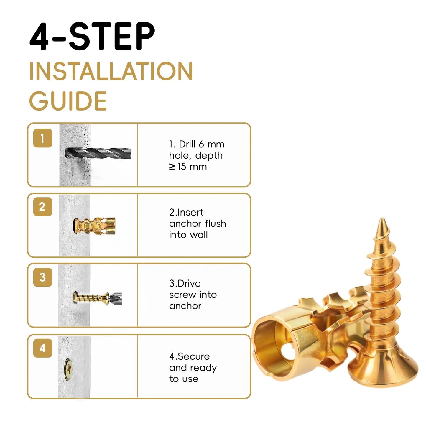Tornillos de reparación de roscas para bisagras de puerta de 6 x 14 mm, anclajes de pared de expansión corta de 30/60 unidades, reparador de roscas para gabinetes, azulejos, piedra y bisagras de partición, regalo del Día del Padre