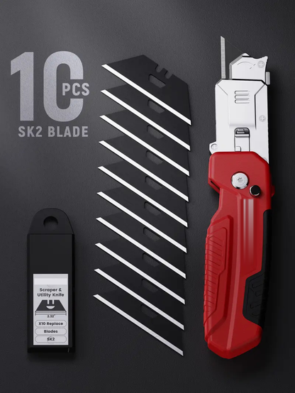 2-in-1 Utility Knife Scraper,Folding Utility Scraper Tool,Heavy-Duty Zinc Alloy Body, SK2 Black Blade Storage & Replacements, Razor Blade Scraper, Cardboard Cutter, EDC Tools and Gadgets for Home, Office