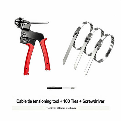 Heavy‑Duty 304 Stainless Steel Cable Tie Tensioning Tool Set | 11.8 Inch Self‑Locking Metal Zip Ties + Removal Screwdriver, Rustproof Metal Cable Ties for Car, Fencing, Plumbing & Outdoor Projects