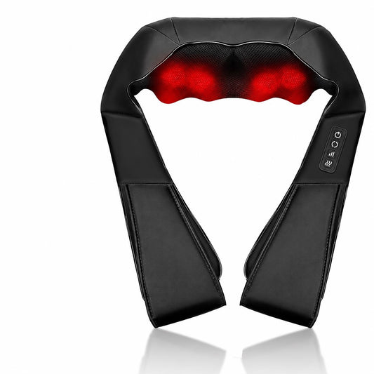 Neck and Back Massager with Soothing Heat, Ergonomic 8 Deep-Kneading Massage Nodes with Heat Electric Shiatsu Back Massager for Neck Shoulder & Body Muscle Relief Portable 12V DC Power Supply - Black