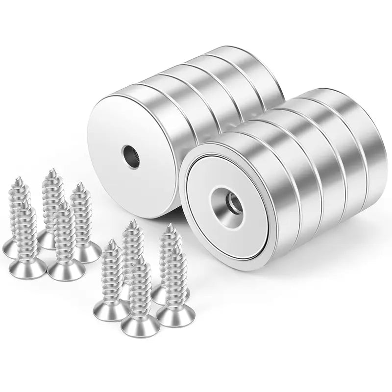 10 Packs Round Magnets with Hole, Strong Magnets Heavy Duty for Wall Mounting, Neodymium Cup Magnet with Holes in The Center, Screws for Tool Room,Industrial