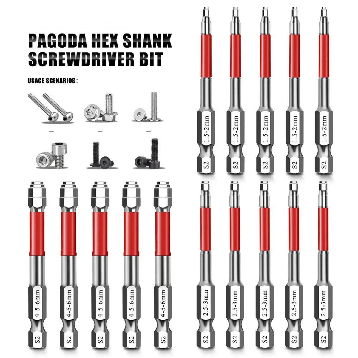 Hex Socket Screwdriver Bits, 3 or 6 Pieces