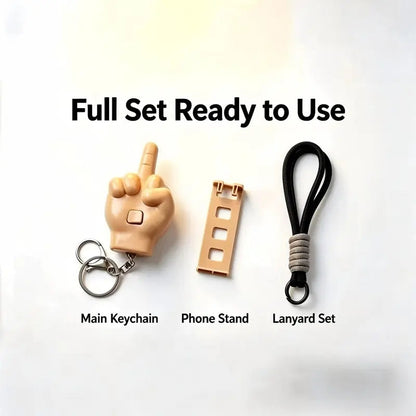 Retractable middle finger prank pendant 3-piece set, press-type keychain with uniquely designed mobile phone holder, personalized backpack pendant suitable for daily use