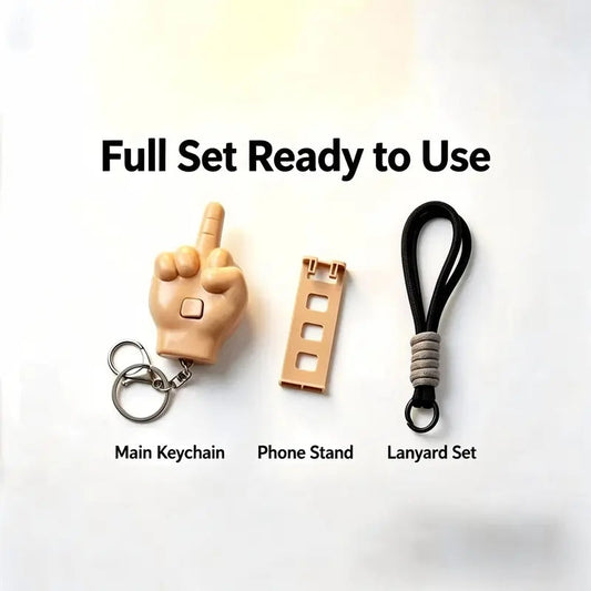 Retractable middle finger prank pendant 3-piece set, press-type keychain with uniquely designed mobile phone holder, personalized backpack pendant suitable for daily use
