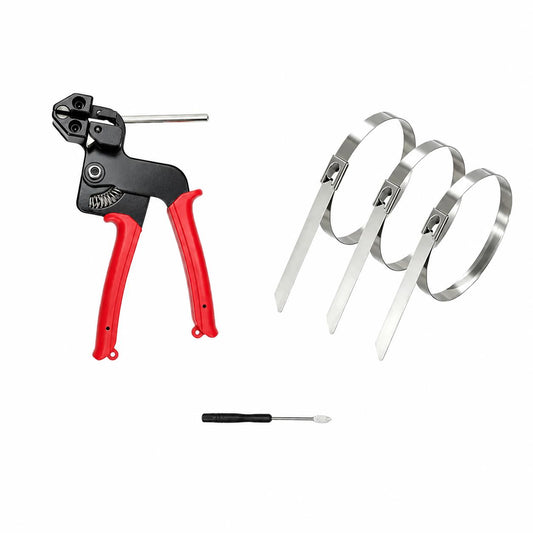 Heavy‑Duty 304 Stainless Steel Cable Tie Tensioning Tool Set | 11.8 Inch Self‑Locking Metal Zip Ties + Removal Screwdriver, Rustproof Metal Cable Ties for Car, Fencing, Plumbing & Outdoor Projects