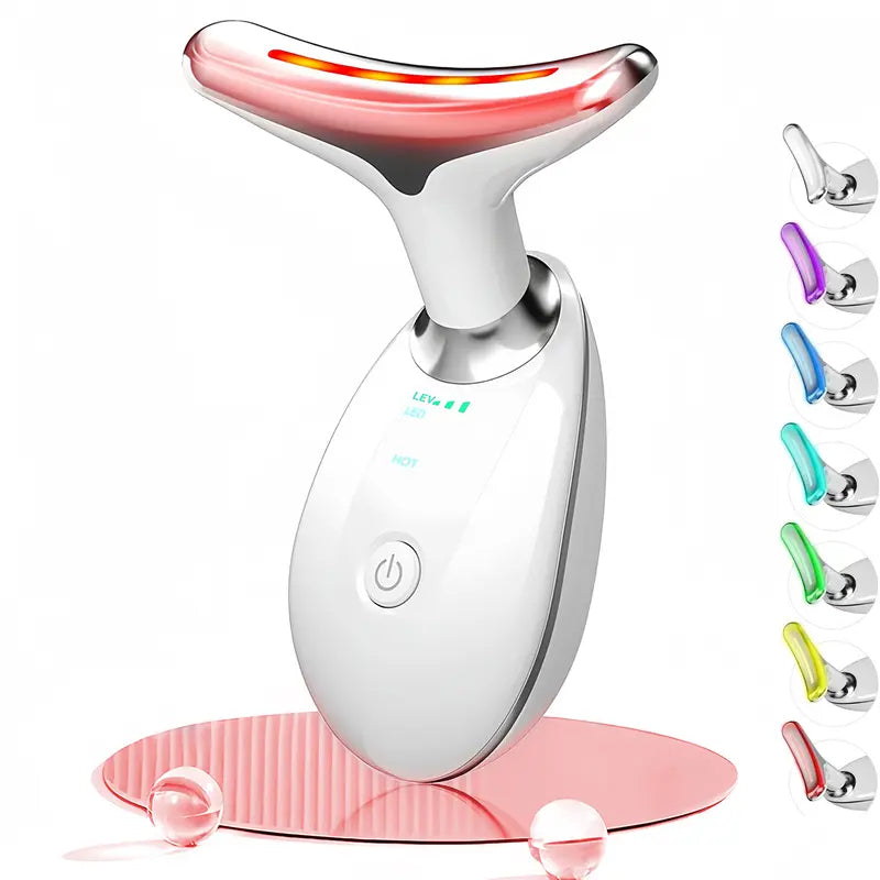 7 Color Facial Massager Tool, Facial and Neck Massager with 7 LED Light, Skin Care Device Facial Beauty Instrument, Suitable for Neck Face Leg, Gift for Women Mother