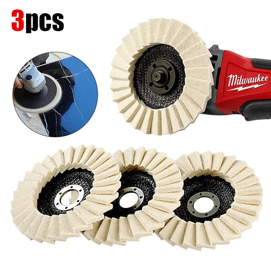 5-Inch Wool Polishing Wheels (1PCS/3PCS 3-Wheel Set Option) for Angle Grinders - Fiberglass Back, Balanced Smooth, Durable Efficient, Heat-Dissipating - Final Step for High Gloss Mirror Finish on Metal/Glass,toolupgrade