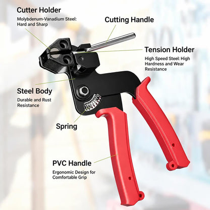 Heavy‑Duty 304 Stainless Steel Cable Tie Tensioning Tool Set | 11.8 Inch Self‑Locking Metal Zip Ties + Removal Screwdriver, Rustproof Metal Cable Ties for Car, Fencing, Plumbing & Outdoor Projects