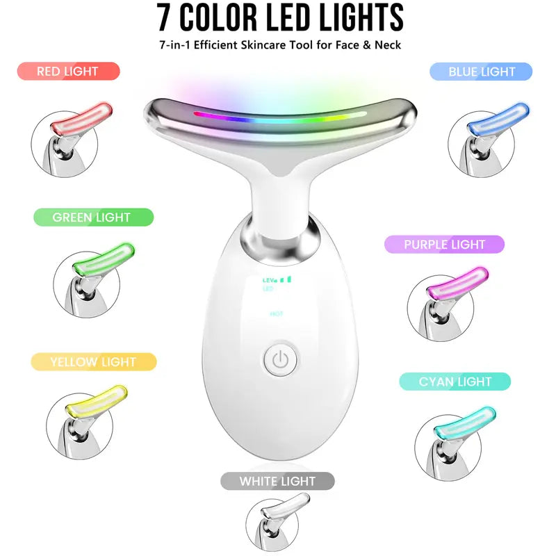 7 Color Facial Massager Tool, Facial and Neck Massager with 7 LED Light, Skin Care Device Facial Beauty Instrument, Suitable for Neck Face Leg, Gift for Women Mother