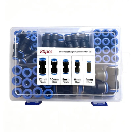80 Pieces Air Hose Fittings Air Line Fittings Straight Push to link 4 6 8 10 12 mm Quick Release Pneumatic Connectors Plastic Straight Tube Connector Push to Connect Fittings for Tube