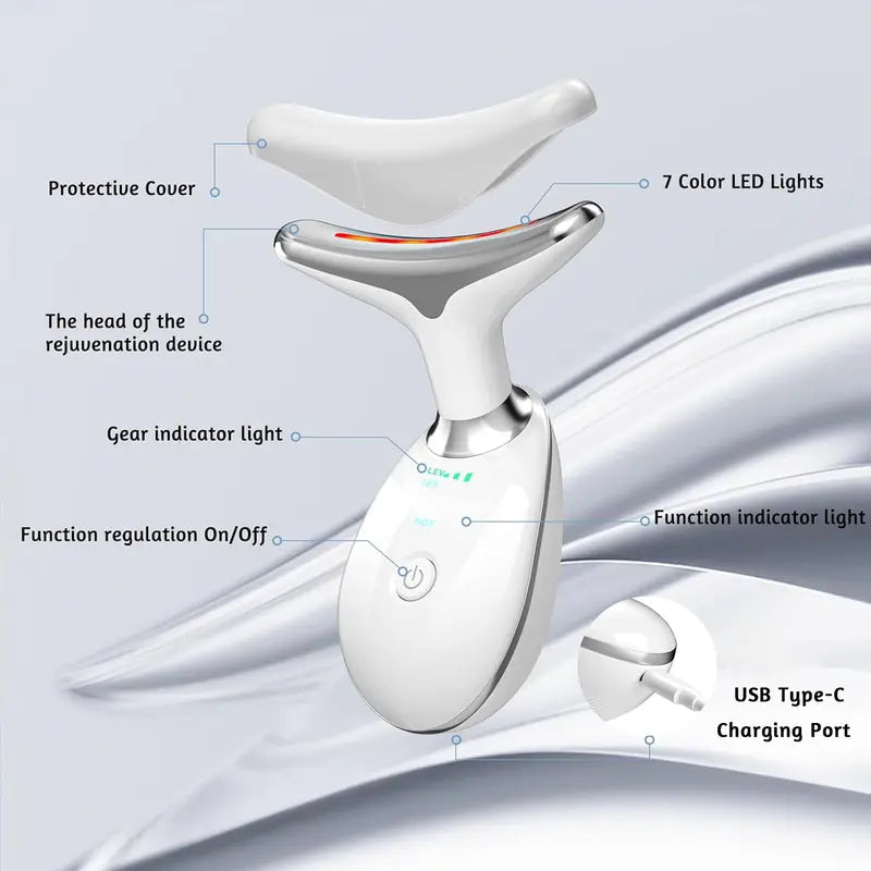 7 Color Facial Massager Tool, Facial and Neck Massager with 7 LED Light, Skin Care Device Facial Beauty Instrument, Suitable for Neck Face Leg, Gift for Women Mother