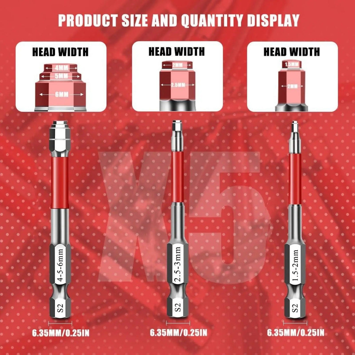 Hex Socket Screwdriver Bits, 3 or 6 Pieces