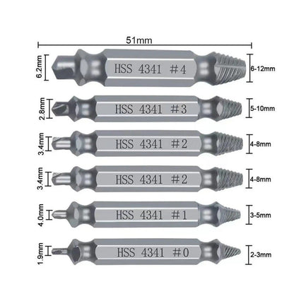 Extractores de tornillos y pernos rotos, 6 piezas