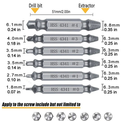 Extractores de tornillos y pernos rotos, 6 piezas