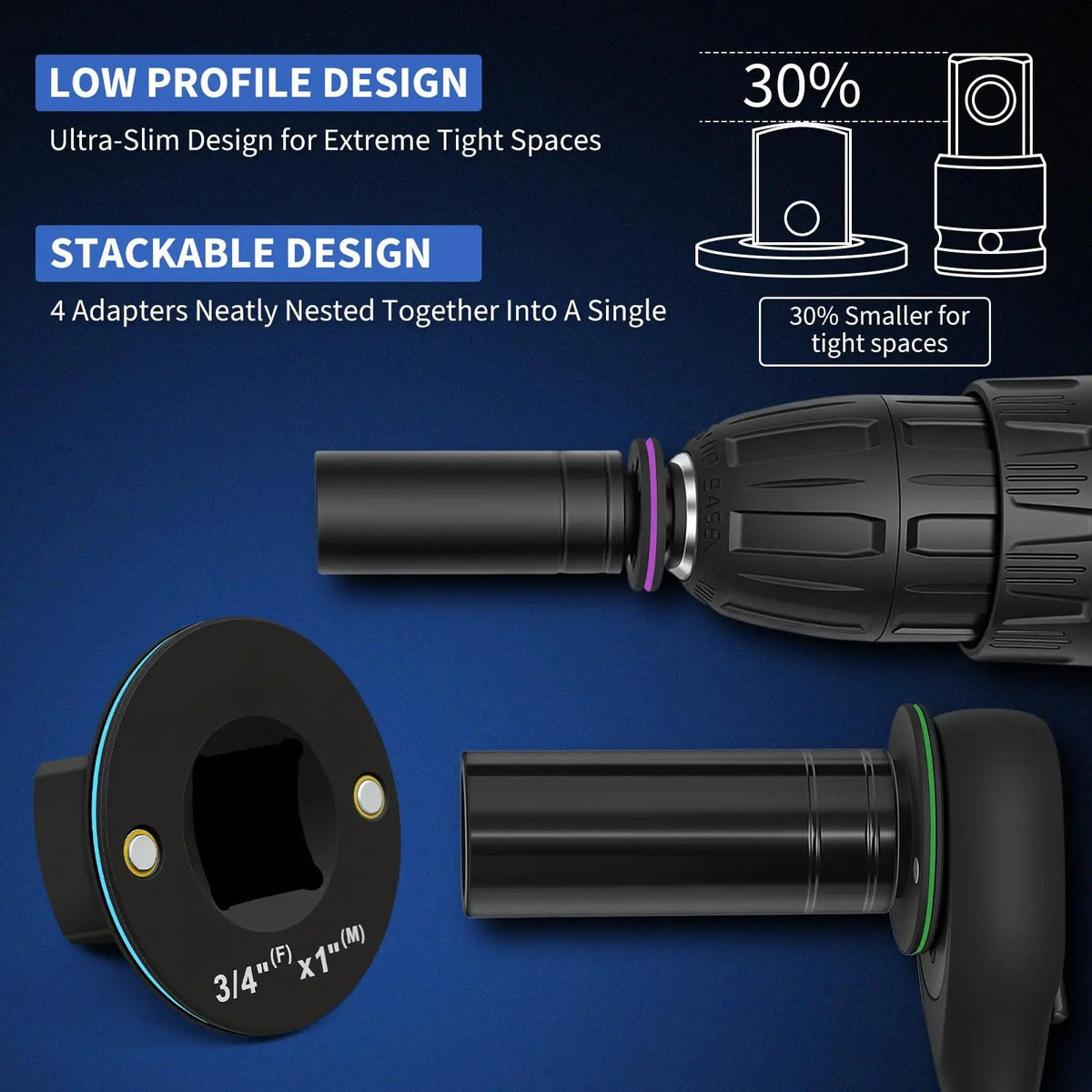 Low-Profile Socket Adapters, 4 Pieces