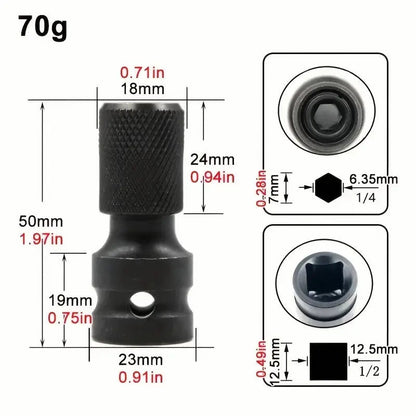 1/2 inch Square Drive to 1/4 inch Hex Female Socket Adapter Converter Chuck Adapter for Impact Air and Electric Wrench