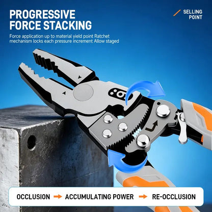 Self-Locking Ratchet Pliers, Random Red or Orange Handle