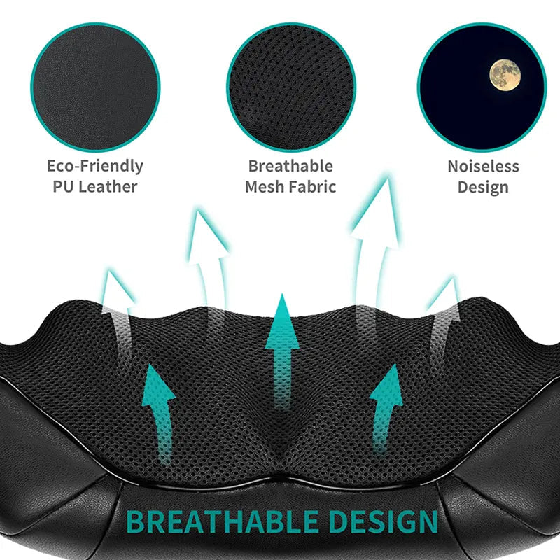 Neck and Back Massager with Soothing Heat, Ergonomic 8 Deep-Kneading Massage Nodes with Heat Electric Shiatsu Back Massager for Neck Shoulder & Body Muscle Relief Portable 12V DC Power Supply - Black