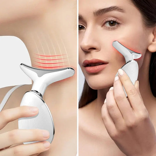 7 Color Facial Massager Tool, Facial and Neck Massager with 7 LED Light, Skin Care Device Facial Beauty Instrument, Suitable for Neck Face Leg, Gift for Women Mother