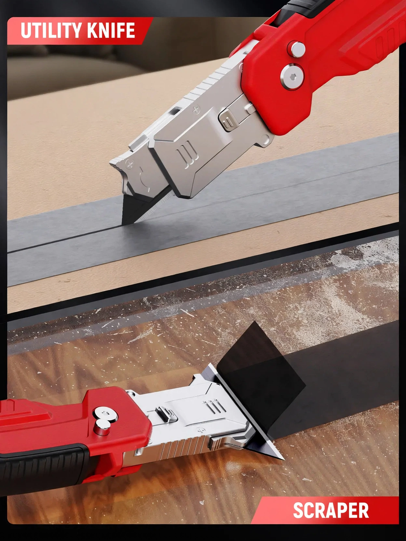 2-in-1 Utility Knife Scraper,Folding Utility Scraper Tool,Heavy-Duty Zinc Alloy Body, SK2 Black Blade Storage & Replacements, Razor Blade Scraper, Cardboard Cutter, EDC Tools and Gadgets for Home, Office