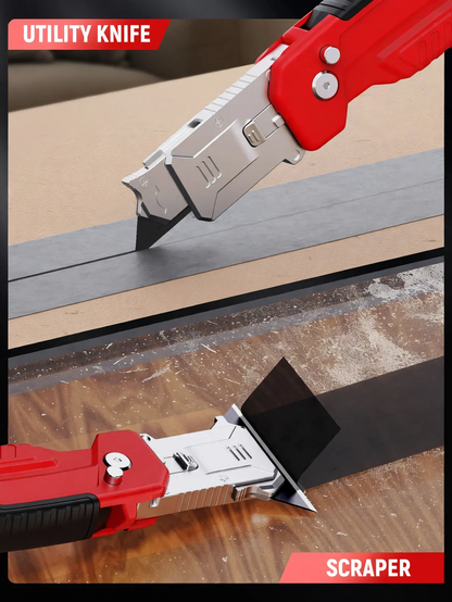 2-in-1 Utility Knife Scraper,Folding Utility Scraper Tool,Heavy-Duty Zinc Alloy Body, SK2 Black Blade Storage & Replacements, Razor Blade Scraper, Cardboard Cutter, EDC Tools and Gadgets for Home, Office