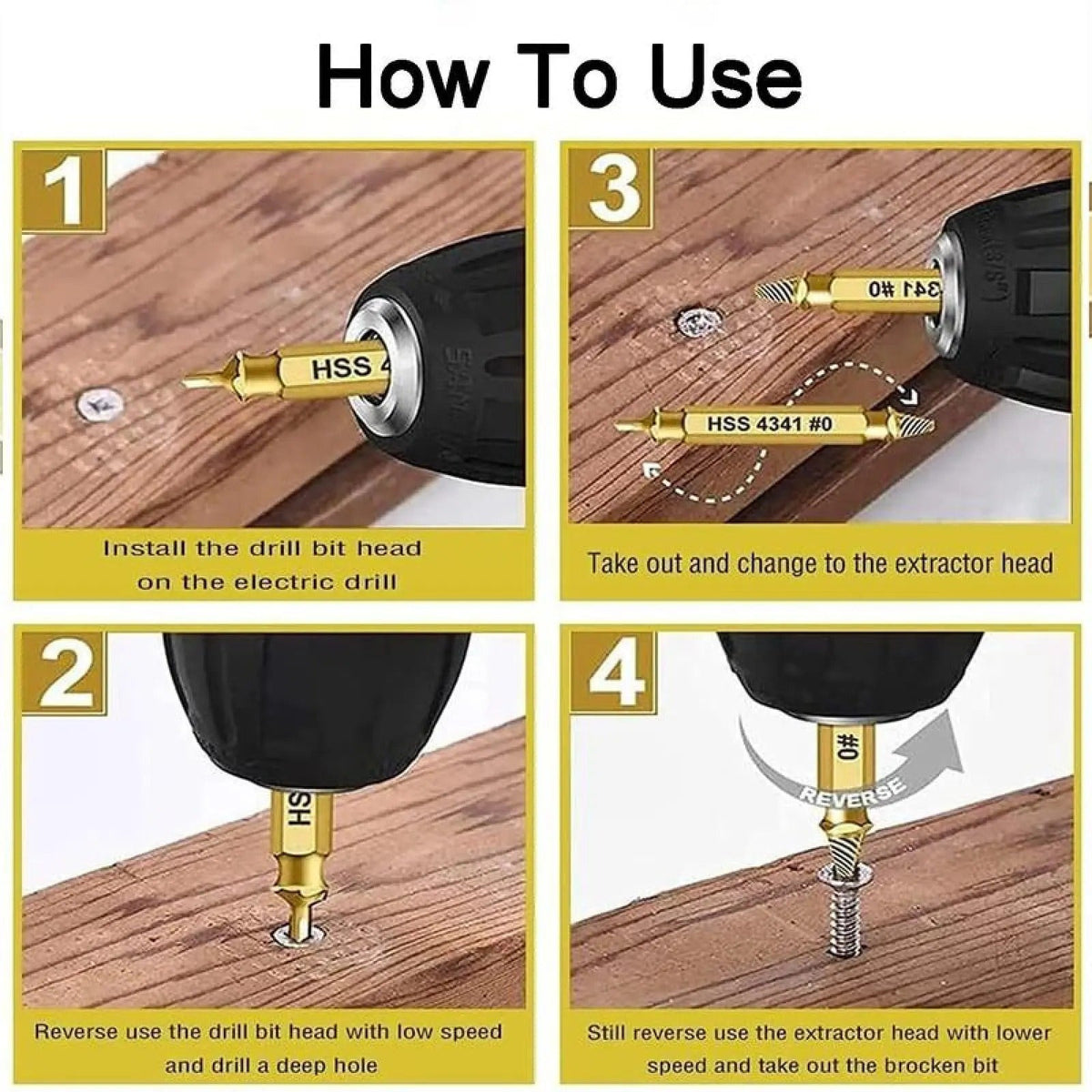 Extractores de tornillos y pernos rotos, 6 piezas