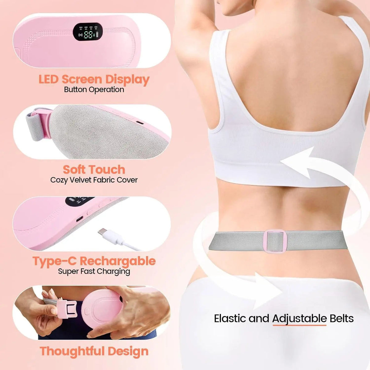Menstrual Heating Pad Belt, Period Heating Pad, Cordless Electric Waist Belt, Warming Abdominal Massager with Vibration