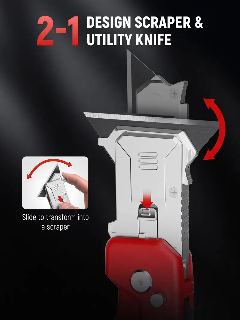 2-in-1 Utility Knife Scraper,Folding Utility Scraper Tool,Heavy-Duty Zinc Alloy Body, SK2 Black Blade Storage & Replacements, Razor Blade Scraper, Cardboard Cutter, EDC Tools and Gadgets for Home, Office