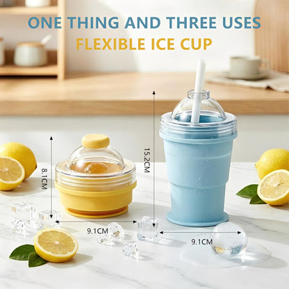Folding ice hockey cup, silicone cup, summer ice hockey folding water cup, creative silicone ice cube mold, large spherical homemade whiskey freezer.