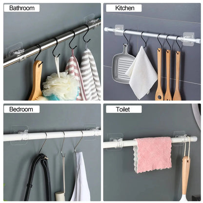 A set of 8PCS Curtain Rod Brackets with Clips,Transparent Drapery Hooks,Rod Hanging,Adjustable Rods Holder,Multipurposefor Curtain Rod Hooks for Livingroom Bathroom Kitchen Bedroom Toilet Apartment