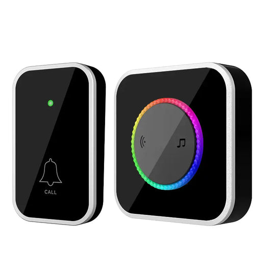 Timbre inalámbrico, fácil instalación, resistente al agua, volumen ajustable, 45 melodías, LED colorido, alcance de 300m, negro