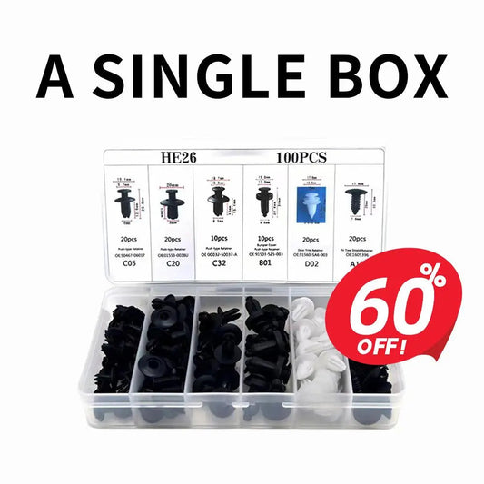 【DealsForYouDays】HE26 100-Piece Universal Automotive Expansion Screw Clip Set - 6 Types of Clips (C05, C20, C32, B01, D02, A16) for Cars’ Mudguards, Fenders, Vehicle Accessories, Accessories for Car