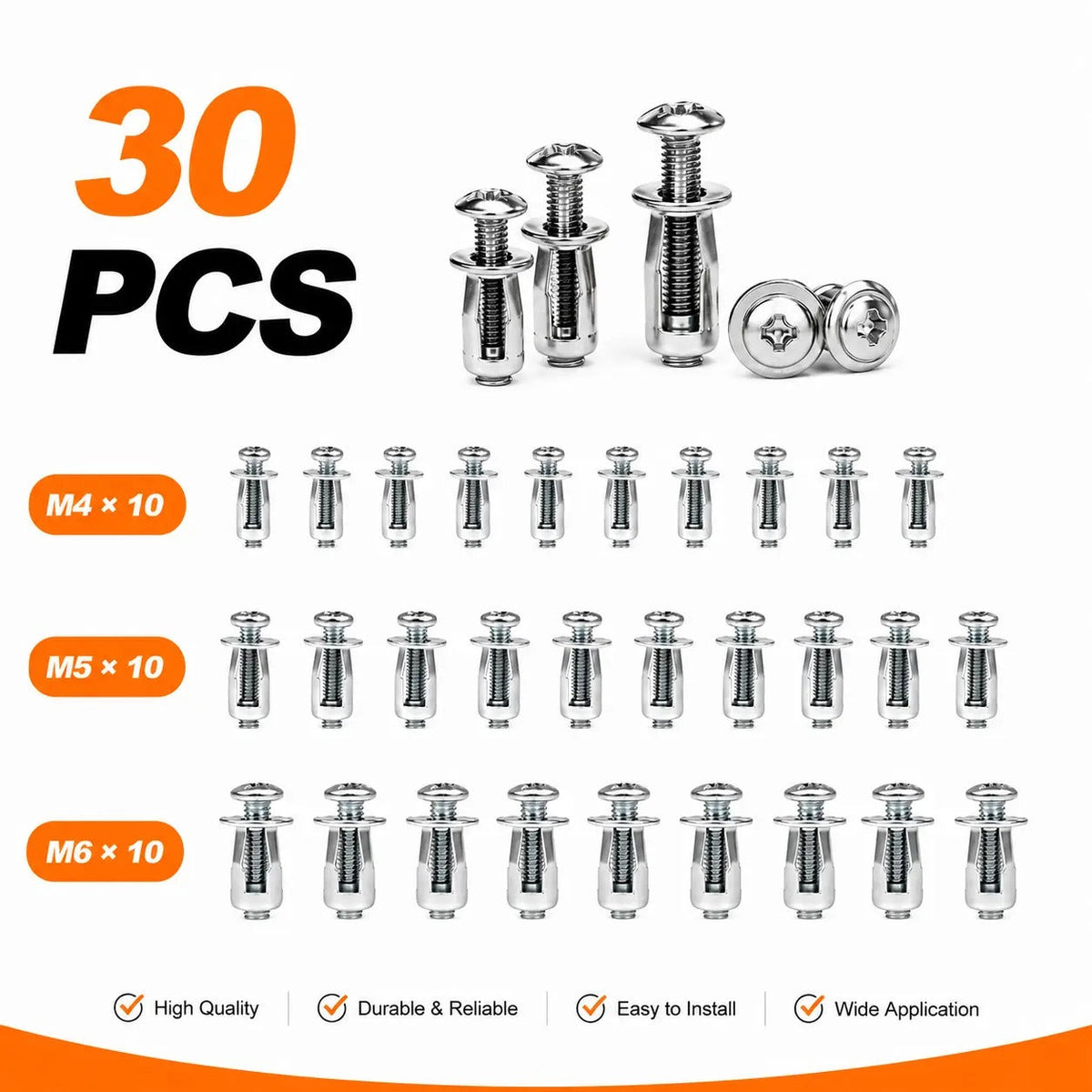 Rivet Locking Nuts, 30 or 90 Pieces