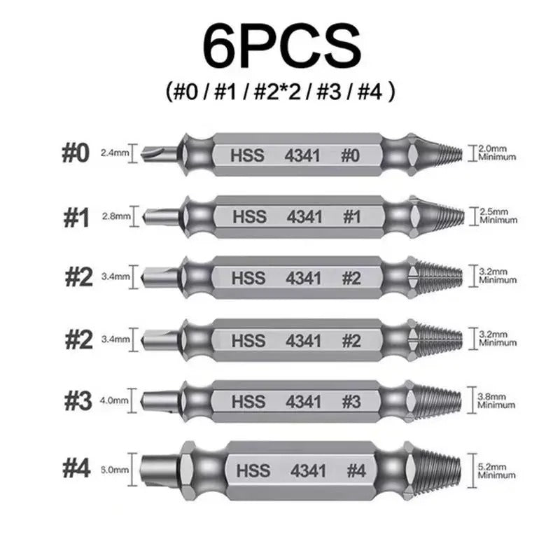 Extractores de tornillos y pernos rotos, 6 piezas