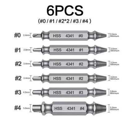 Extractores de tornillos y pernos rotos, 6 piezas