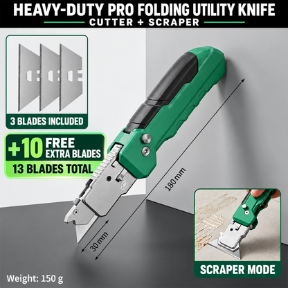 2-in-1 Utility Knife Scraper,Folding Utility Scraper Tool,Heavy-Duty Zinc Alloy Body, SK2 Black Blade Storage & Replacements, Razor Blade Scraper, Cardboard Cutter, EDC Tools and Gadgets for Home, Office